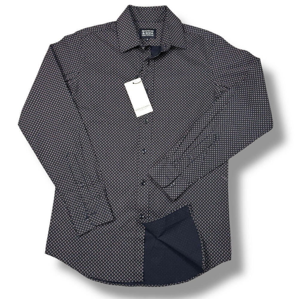 NWT Scotch & Soda Amsterdam Dress Shirt Sz 15 32/33 Geometric Brown/Pink $180